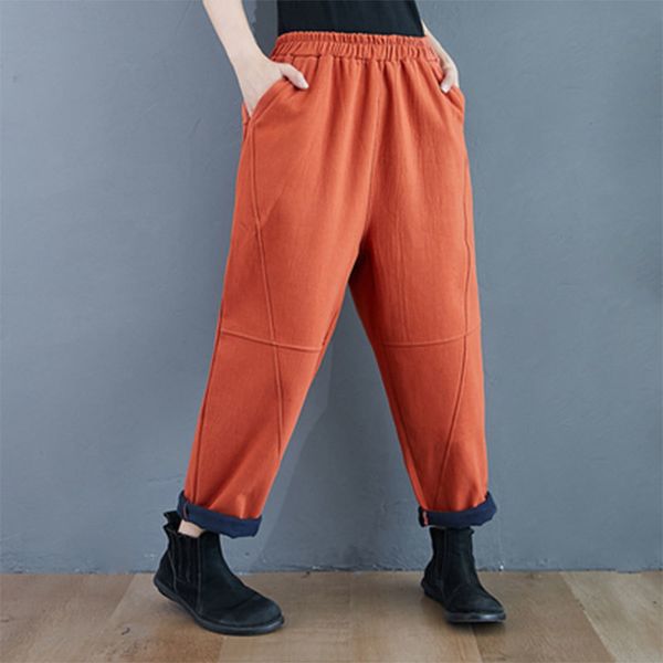 

women's jumpsuits & rompers autumn winter arts style women elastic waist loose casual harem pants thicken warm cotton trausers femme pl, Black;white