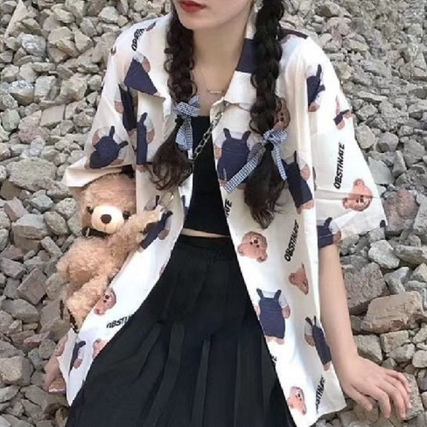 

harajuku shirt kawaii chiffon blouse moda feminina verao 2021 tunic for women short sleeve shirts for women chemises femme, White