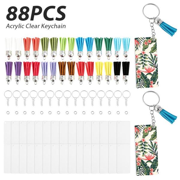 

party favor 88pcs diy key ring set transparent acrylic blanks keychain making tassel pendant charm kit craft gifts favors