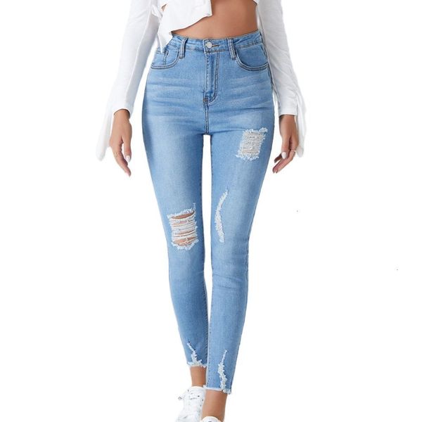 

women's jeans jean blue high waist women casual spring stretch skinny hole streetwear trousers lady slim denim pencil 9kuo