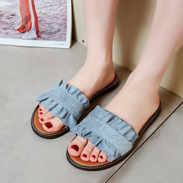 

slippers summer female open toe solid color outdoor ladies shoes flat bottom fashion sweet comfortable women t0du, Black