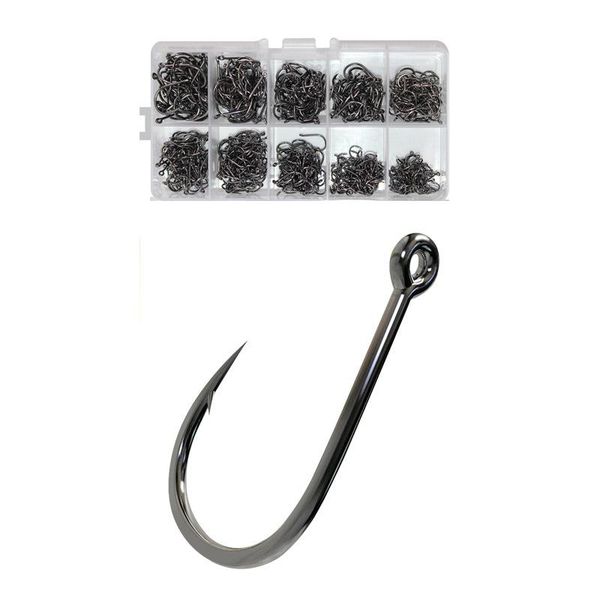 

500pcs multiple sizes high carbon steel catfish hook saltwater bait barbed carp fishing needles jig hooks black nickel suit