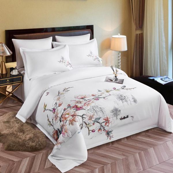 

bedding sets chinese style 60s long-staple cotton flowers printing el linens fitted sheet set duvet/quilt cover pillowcases