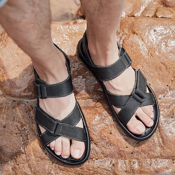 

sandals youth trend casual shoes men summer men's drivings breathable brand outdoor beach flatssandales homme d ete, Black
