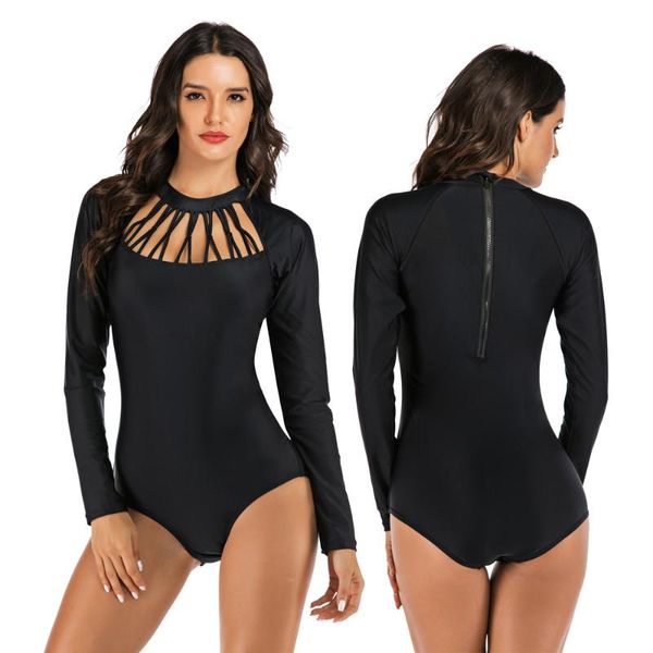 

bikinis set one piece swimsuit push up long sleeve back zipper swimwear women black beachwear bathing suit