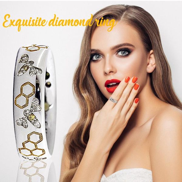 

wedding rings bee hexagonal rhinestone trendy crystal for women anniversary party jewelry gift accessories anillos bague, Slivery;golden