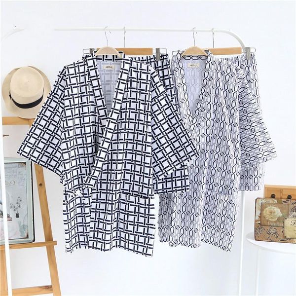 

japanese kimono traditional couple print pajamas set yukata women's summer bathrobe men's home suit short sleeve sweat steaming et, Red