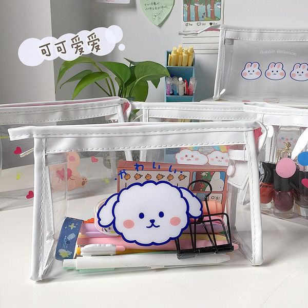

cute transparent pvc waterproof pencil bag student kawaii case school office supplies stationery organizer large capacity bags