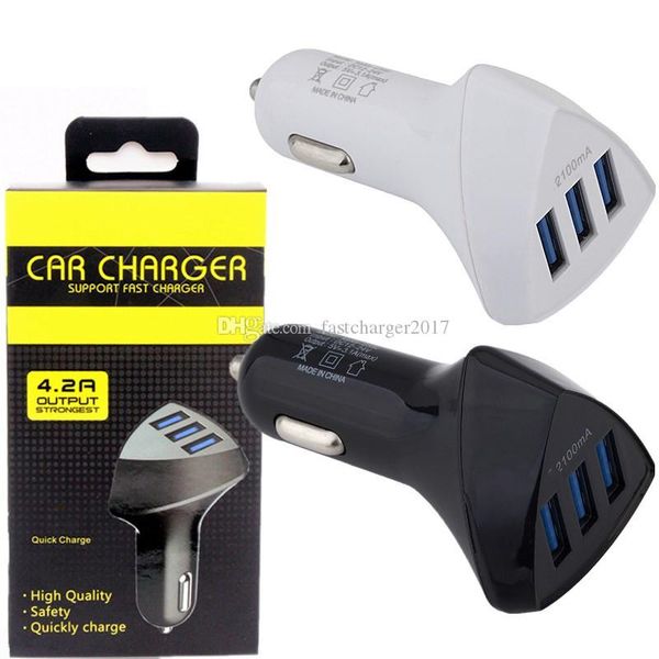 

car chargers 3 usb car charger auto power adapter for iphone 7 8 samsung s7 s8 android phone gps mp3 with retail box
