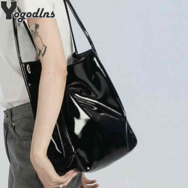 

shopping bags solid color patent leather women fashion shoulder bag ladies simple luxury handbag purse casual travel sac a main220307