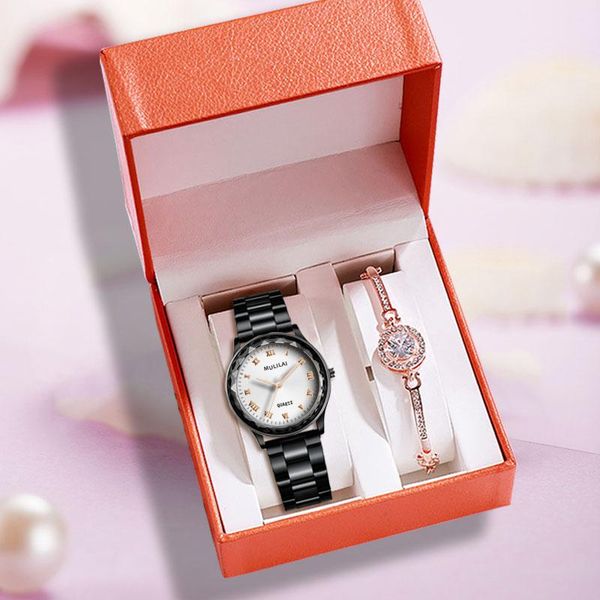 

wristwatches fashion 3pcs set women watches luxury black steel strap female quartz watch ladies wrist bracelet, Slivery;brown