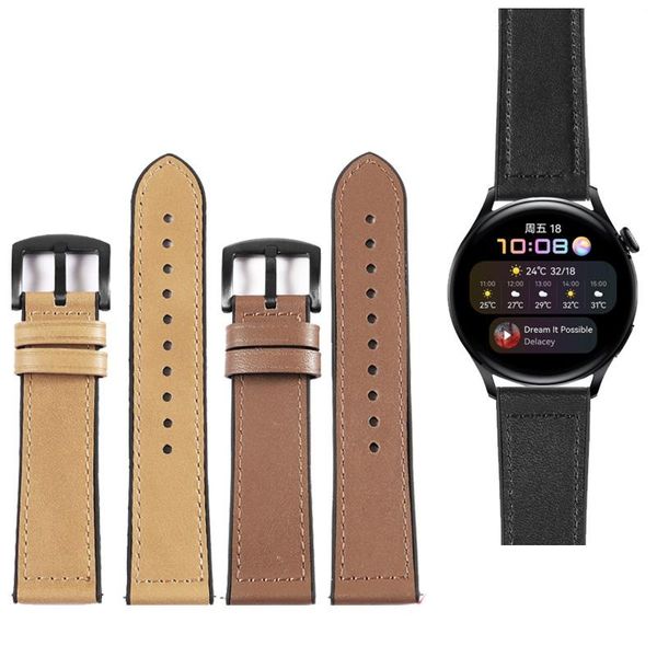 

watch bands genuine leather+silicone strap 20 22mm for huawei 3 pro gt2 black red blue watchband quick release, Black;brown