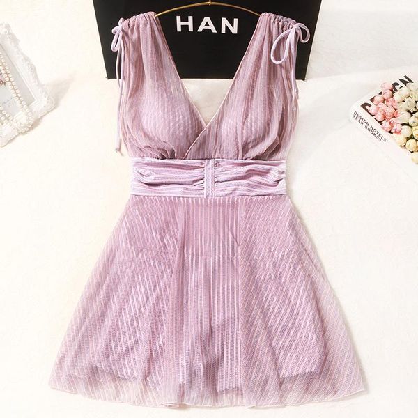 

one-piece suits staerk one piece swimsuit 2021 solid pink v-neck women swimwear shoulder ruffle bathing beach wear monokini