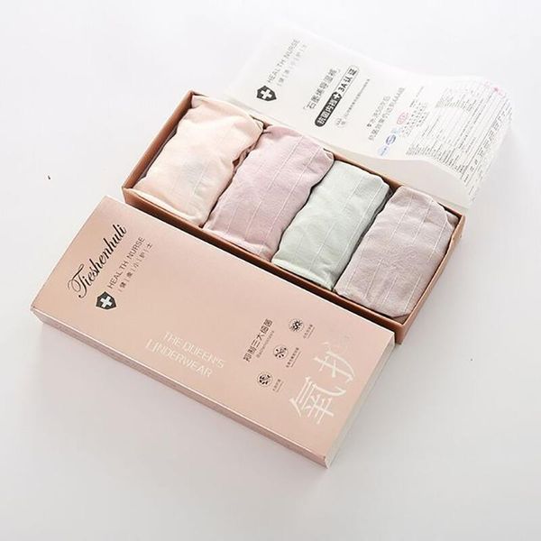 

women's panties 4pc ladies briefs seamless mid-waist graphene breathable cotton underwear for women, Black;pink