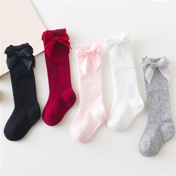 

socks kids toddlers girls big bow knee high long soft cotton lace baby kniekousen meisje non-slip princess, Pink;yellow