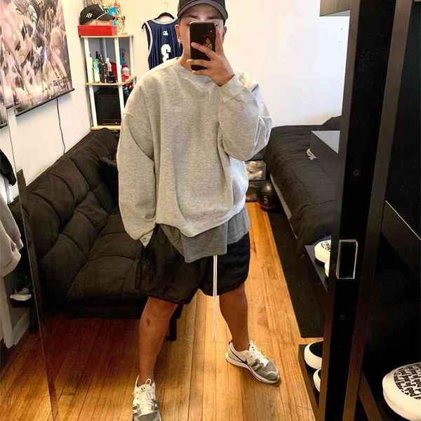 

double thread essentials grey camel embroidery loose high street style sweater without moisture, Black