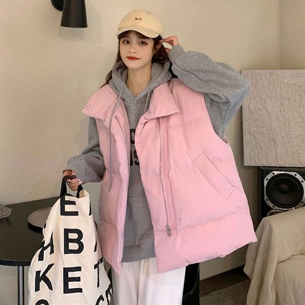 

bread suit vest women's autumn winter version cotton jacket thickened, warm with sleeveless waistcoat outside, White