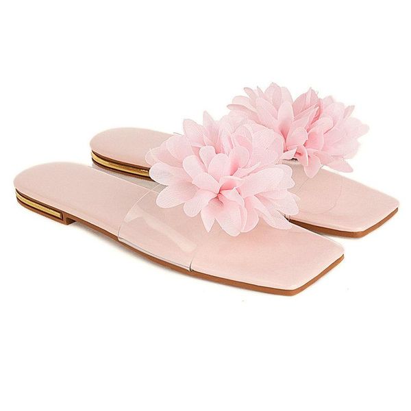 

sandals fashion women's summer european american style comfortable flat heel shoes sweet flowers transparent slippers, Black