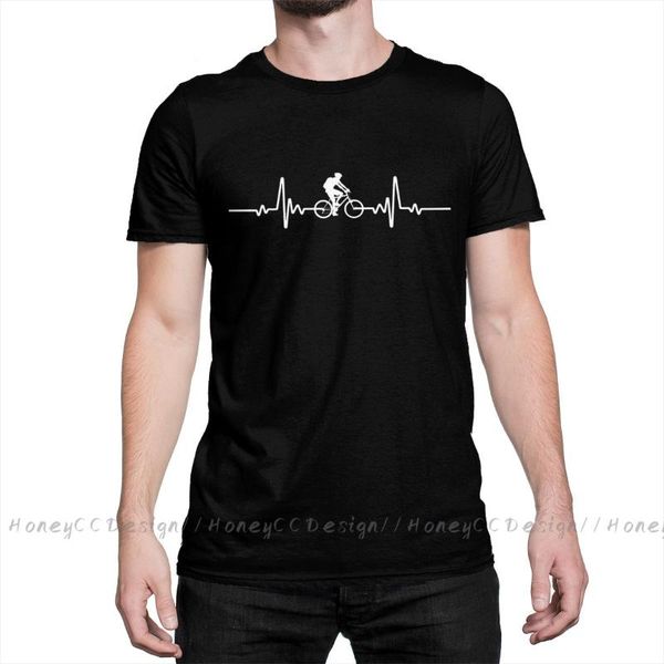 

men's t-shirts mountain bike cycling heartbeat biking cyclist print cotton t-shirt camiseta hombre men fashion streetwear shirt, White;black