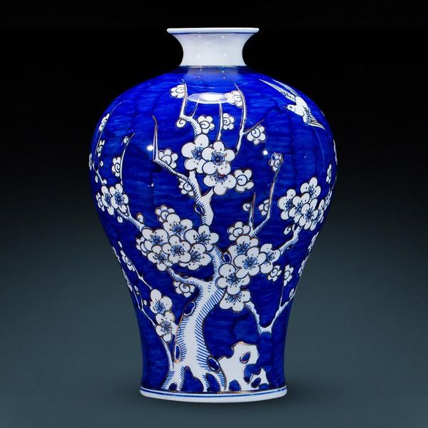 

vases jingdezhen ceramic ice plum flower vase gold painted blue and white bottle chinese living room decorations porcelain