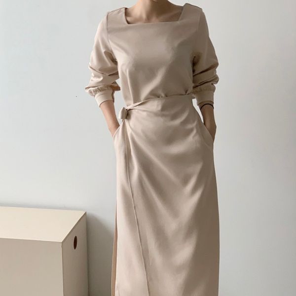 

dress 2021 women in autumn square turtlenecks rents up the vintage stylish korean style wild lady ed long dr9075, Black;gray