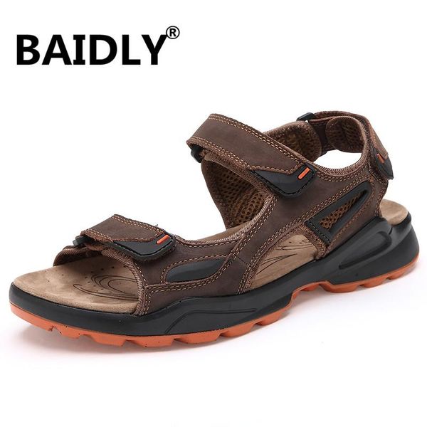 

sandals summer men beach shoes genuine leather outdoor non-slip, Black