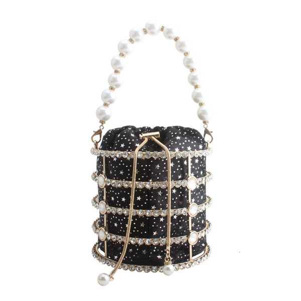 

fashion evening bag 2021 summer metal hollow out hand velvet dinner bucket pearl bracelet women's