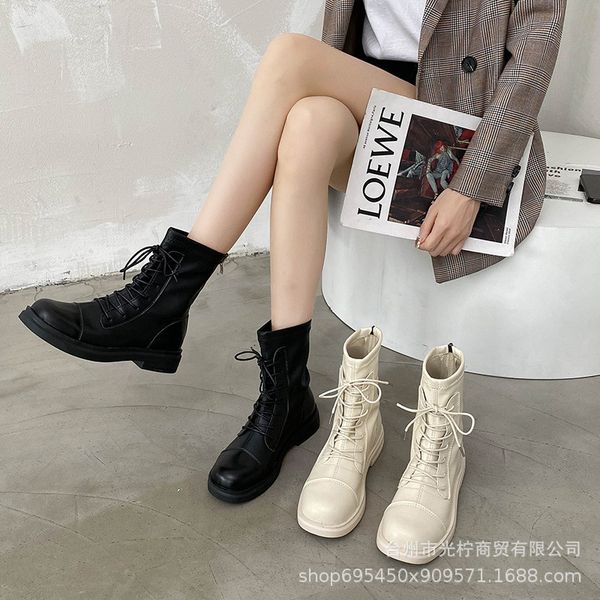 

boots short women 2021 autumn comfortable elastic flat bottom lace up black martin fashion