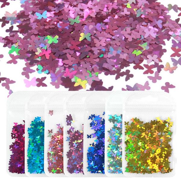 

nail glitter holographic butterfly shape flakes metallic sequins 3d laser nails art design decoration gel manicure accessories, Silver;gold