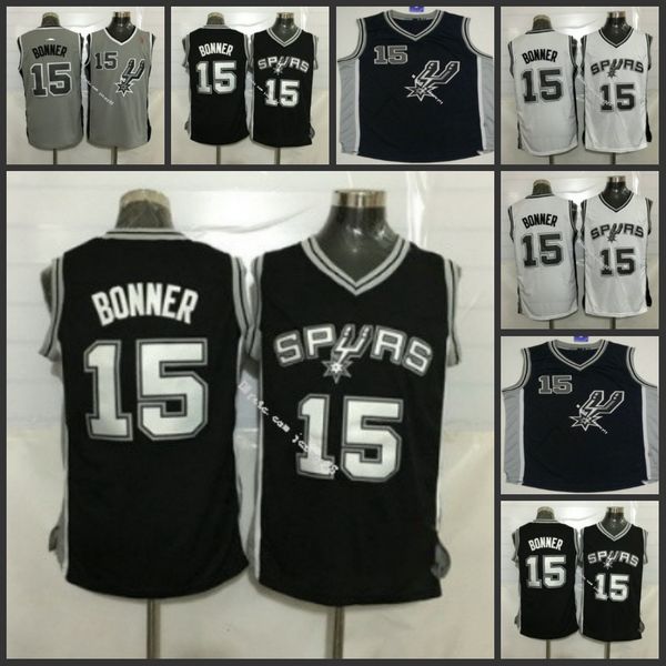 

san antonio spurs men #15 matt bonner white retro basketball jersey, Black