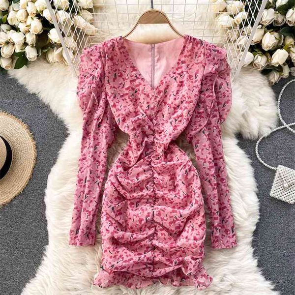 

early winter fashion temperament floral dress v-neck slim hip skir dresses for women vestido feminino uk584 210506, Black;gray