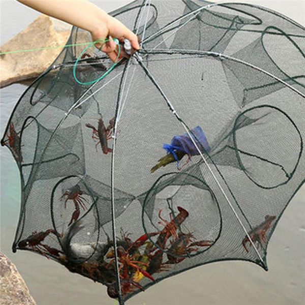 

fishing accessories nylon foldable 4-20 hole automatic net shrimp cage stack crab trap casting folding