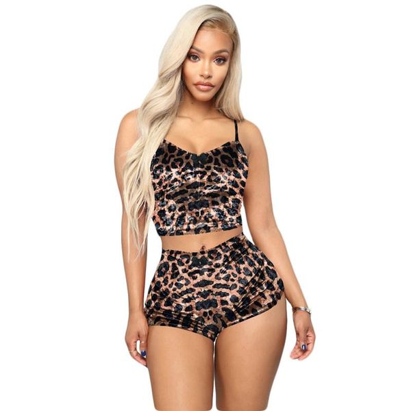 

two piece dress women leopard print velvet set spaghetti straps crop shorts female tracksuit pijama mujer plus size xs-xxl, White