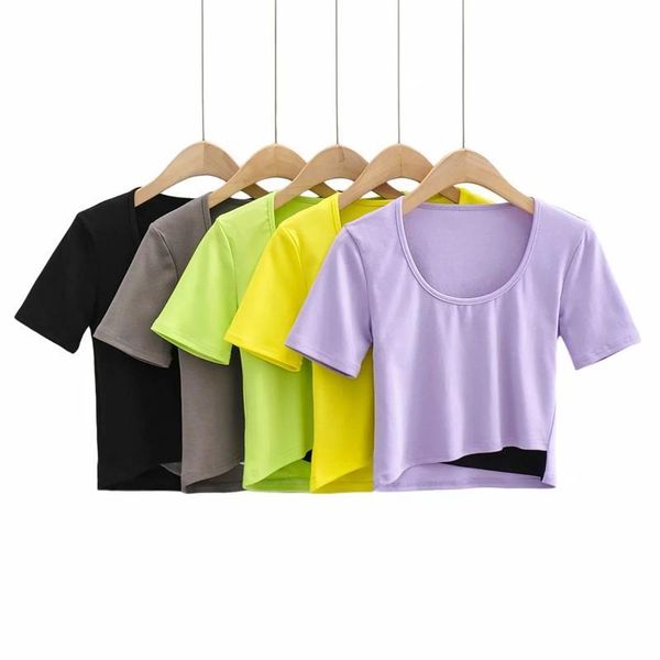 

women's stacking contrast color short-sleeved 2021 spring and summer basic short t-shirt trendy fashion pullover, White