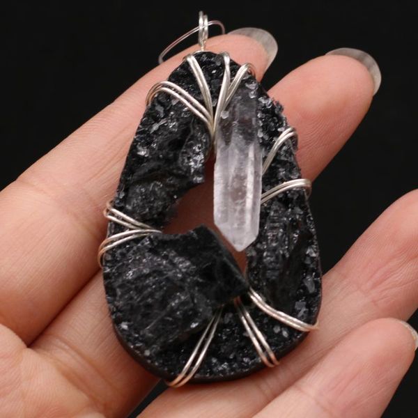

charms small pendant natural stone black crystal buds with silver wire for jewelry making necklace eardrop accessories 35x55mm, Bronze;silver