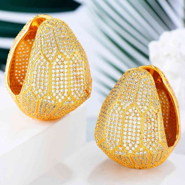 

godki 2021 statement chic hoop earrings dubai colorful women bridal wedding jewelry aperture earring pulseras mujer moda, Golden