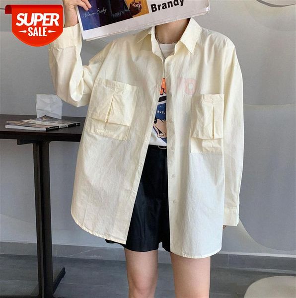 

lizhiqi casual shirt women spring korean style long-sleeved single-breasted loose solid color 110227 #yq0a, Black;gray