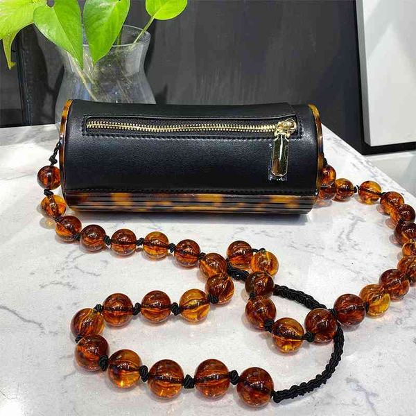

acrylic beaded chain leather bag niche design dinner lady's handbag