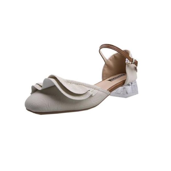 

women's sandals fashionable and simple upper lace design sweet with heel elegant baotou, Black