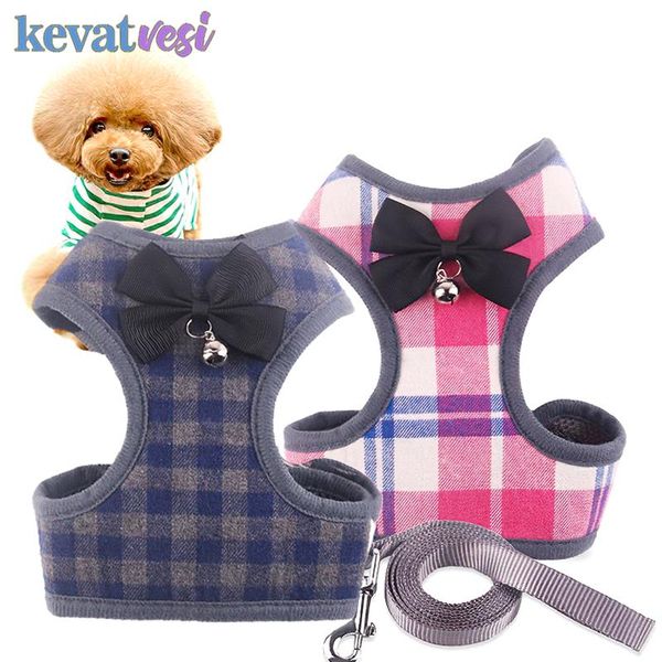 

dog collars & leashes pet cat leash rope breathable mesh vest harness with bowknot bells chihuahua yorkies for small dogs