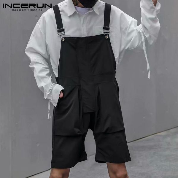 

men's shorts fashion men bib rompers solid color pockets streetwear summer loose casual jumpsuits 2021 suspenders overalls s-5xl inceru, White;black
