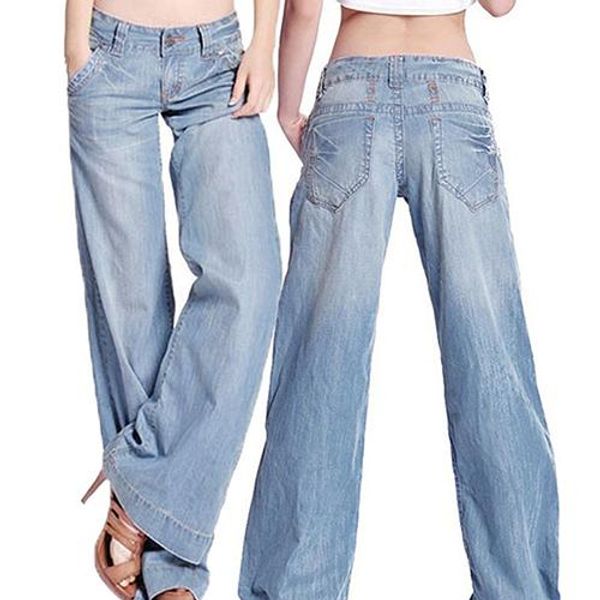 Женская мода тонкий длинный раздел повседневные штаны темперамент повседневная комфортабельные брюки старинные широко ногальные идеальные джинсы C