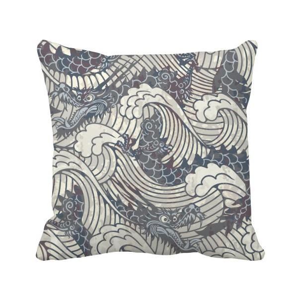 

pillow china blue dragon wave line painting repeat throw square cover