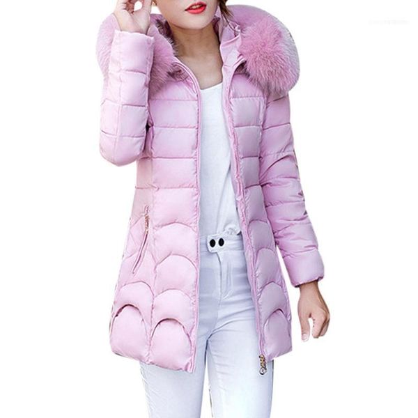 

pink woman parkas hooded outwear warm thick coat female long furry collar cotton slim jacket women's down 20211, Black