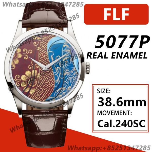 

wristwatches men's automatic mechanical watch calatrava 5077p-102 ss flf 1:1 edition enamel dial on leather strap a240 (micro rotor), Slivery;brown