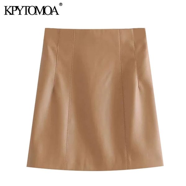 

women fashion with seams faux leather office wear mini skirt vintage high waist back zipper female skirts mujer 210420, Black