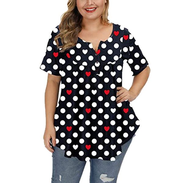 

women's t-shirt casual o-neck button loose print plus size shirt top, White