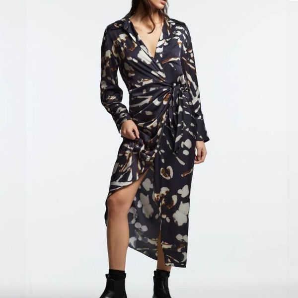 

casual dresses long dress women spring 2022 fashion full sleeve draped prints feminino maxi vestido, Black;gray