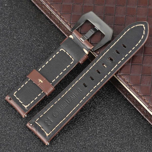 Мужчины Brown Watch Band 20 мм 22 мм 24 мм 26 мм Натуральные кожаные часы ремень черный штырь пряжки наручные часы аксессуары замена ремня H0915