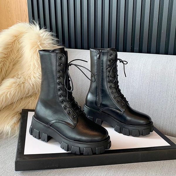 

boots shoes lolita round toe luxury designer flat heel lace up boots-women winter footwear ankle rock autumn ladies fashion med, Black